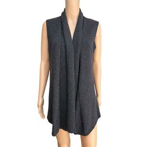 LAFAYETTE 148 New York genuine Leather 100% Cashmere Vest Open Cardigan Sz M